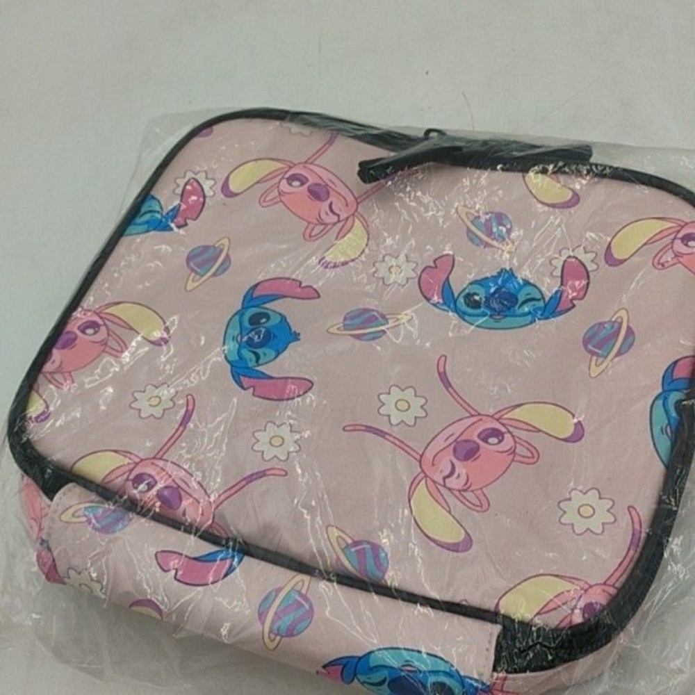 Disney Lilo & Stitch Angel Lunch Bag Girls Pink 9.8 x 7.4 x 3" Zip Top & Handle